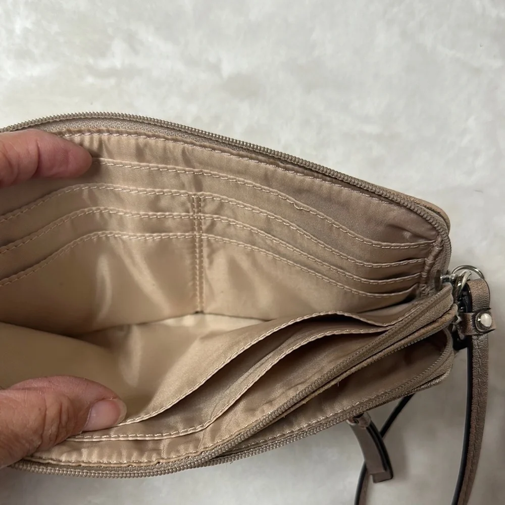 Coach Tan and Pink Signature Wristlet Clutch